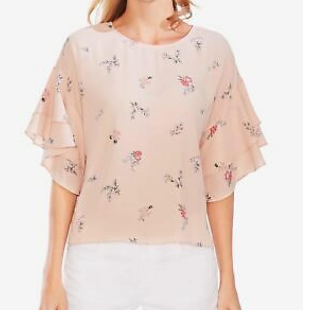 VINCE CAMUTO Womens Pink Floral Bell Sleeve Blouse